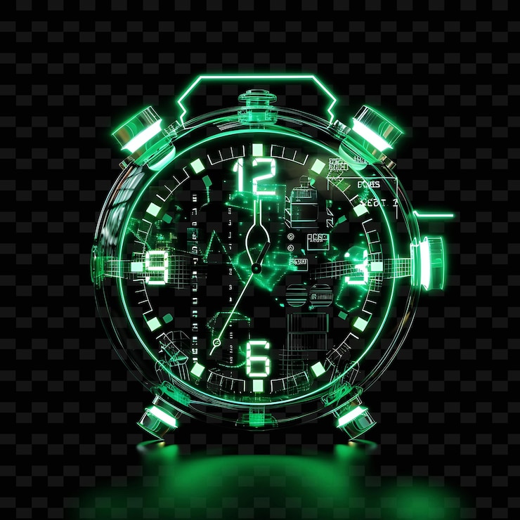 PSD a green clock with the numbers 7 and 7 on it