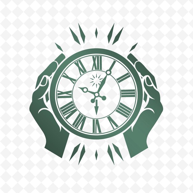 PSD a green clock with roman numerals on it