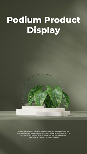 green color block and cylinder podium in portrait glass circle 3d rendering template mockup
