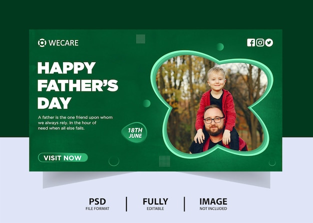 Green color father's day web banner design