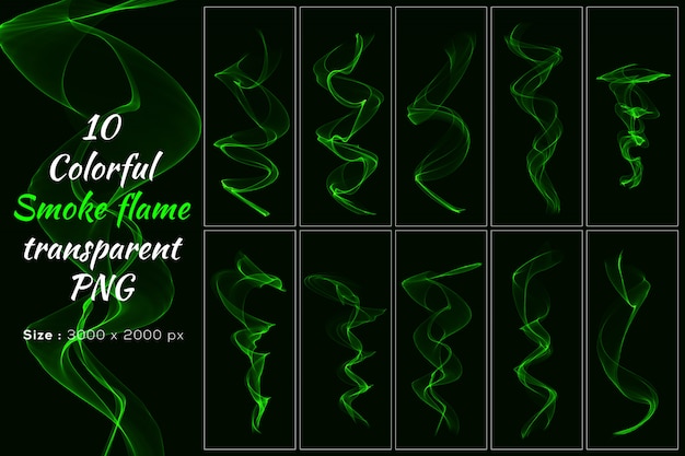 PSD green color smoke flame transparent collection