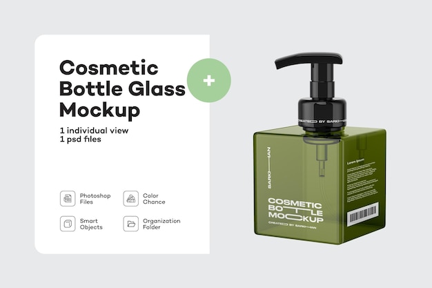 Green cosmetic bottle mockup