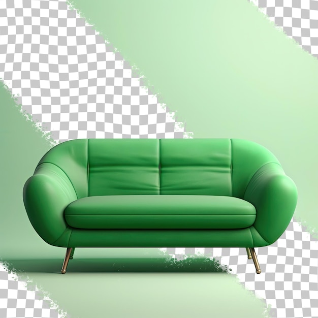 PSD a green couch with a green cushion sits on a checkered floor.