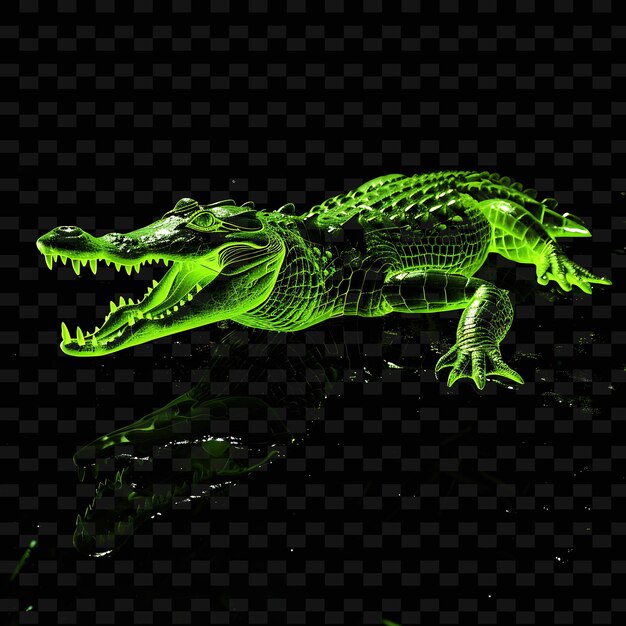 PSD a green crocodile with a green background and the word crocodile on the bottom