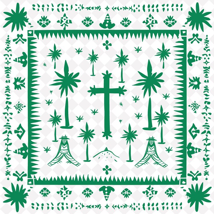 PSD a green cross with palm trees on it
