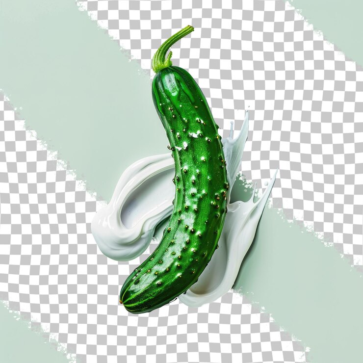 PSD a green cucumber is on a white surface with a white background