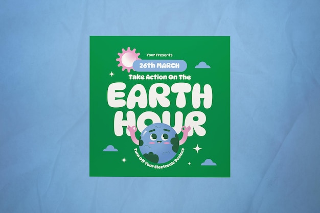 PSD green cute cartoon earth hour instagram post