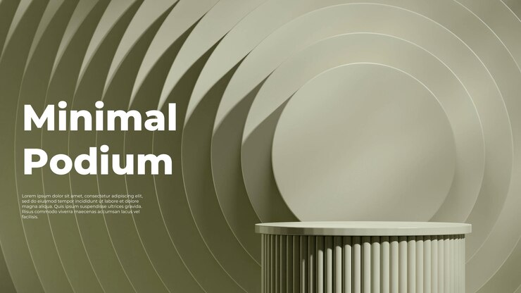 PSD green cylinder podium in landscape round circle wall background 3d rendering mockup template