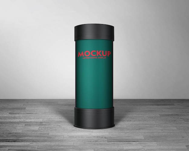 A green cylinder with the word mockup on it
