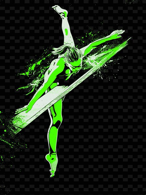 A green dancer with a green background with the words green