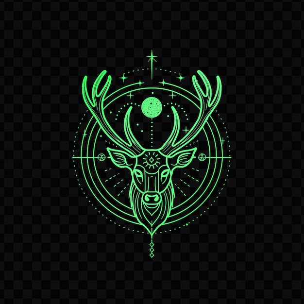 PSD green deer head with antlers on a dark background