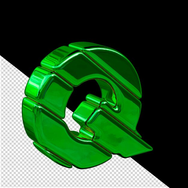 PSD green diagonal block 3d symbol view from the left letter q