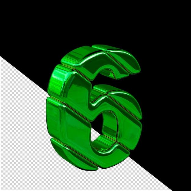 PSD 왼쪽 숫자 6에서 녹색 대각선 블록 3d 기호 보기