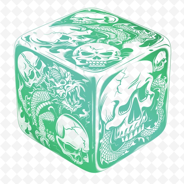 PSD a green dice with a skull and bones on it