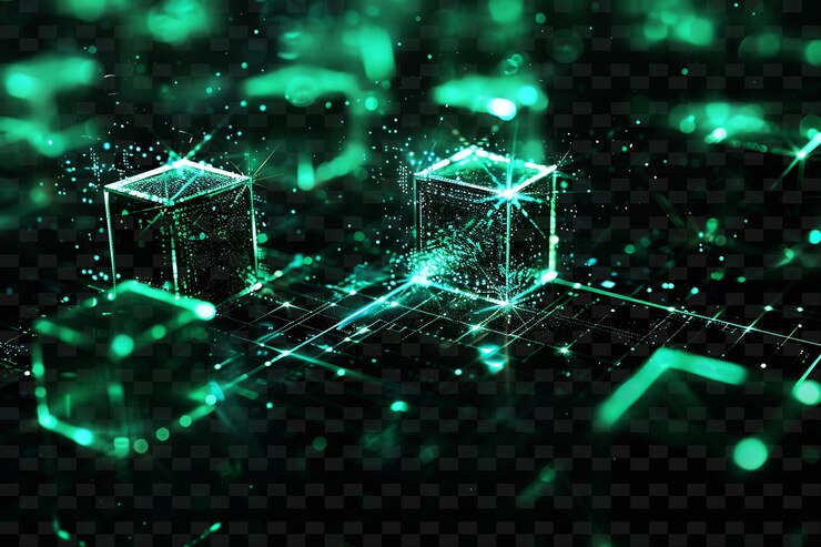 PSD a green digital abstract background with a green digital cube