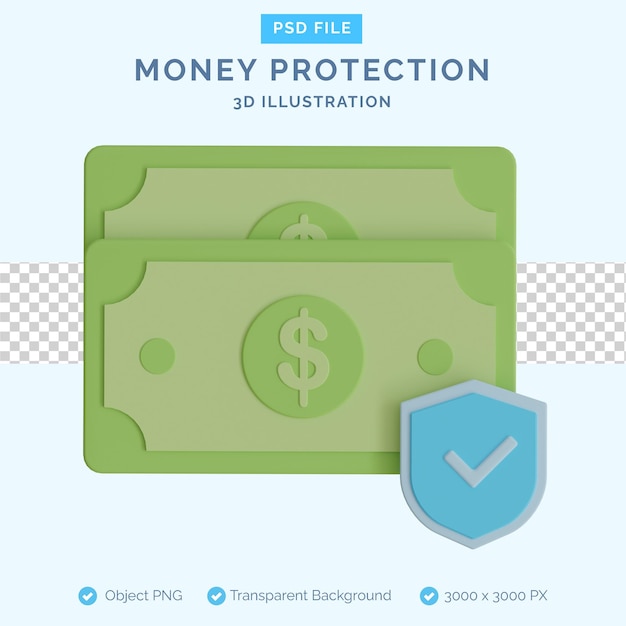 PSD a green dollar bill with a blue shield 3d illustration