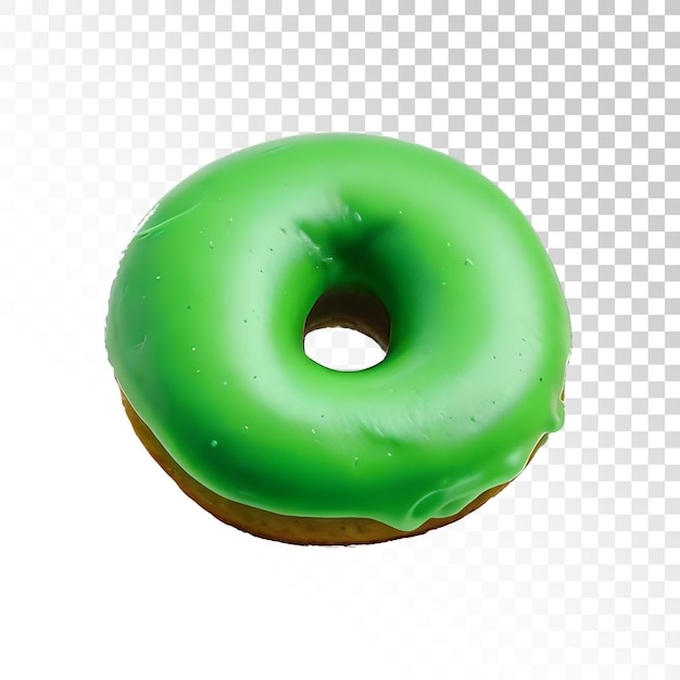 A green donut with a hole in the middle of it