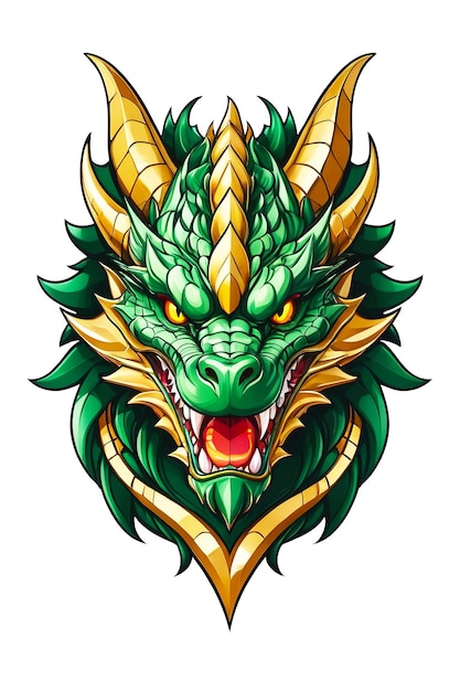 PSD green dragon head mascot isolated on white background