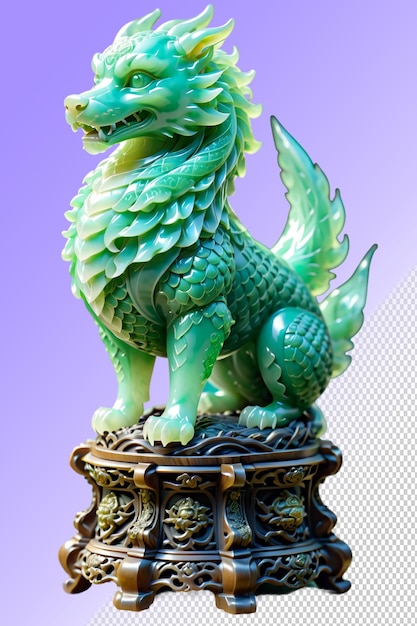 PSD a green dragon statue with a dragon on it