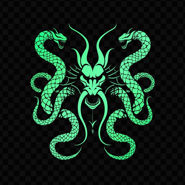 PSD green dragon with a black background