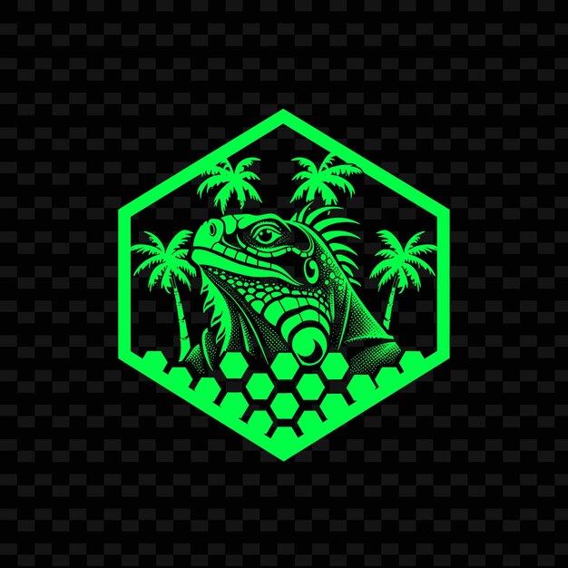 PSD a green dragon with palm trees on the black background