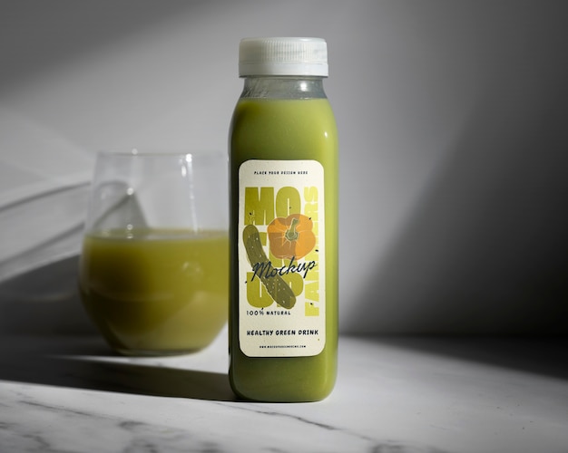 green drink bottle mockup with healthy food