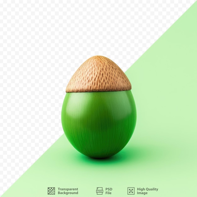 A green egg with a brown cone on it