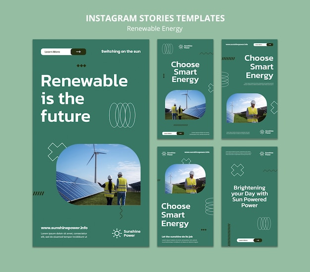 PSD collezione di storie di instagram di energia verde