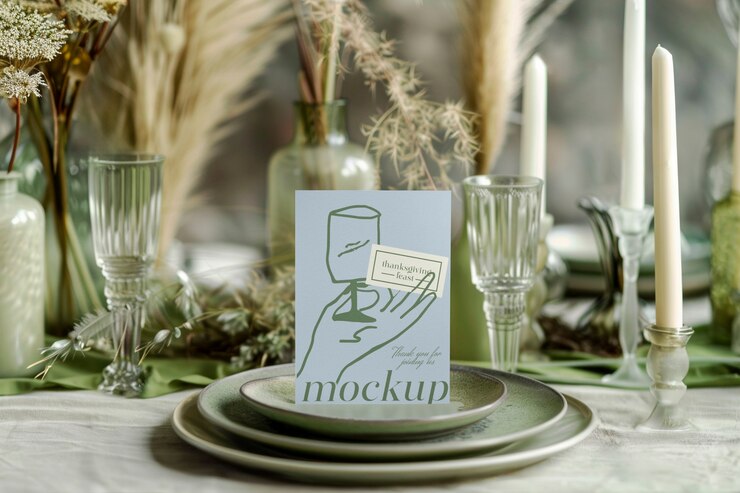 PSD green event table arrangement mockup