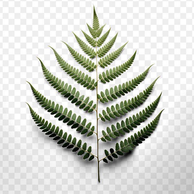 A green fern is shown on a transparent background