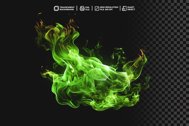 PSD Зеленый огонь горит psd для графического дизайна