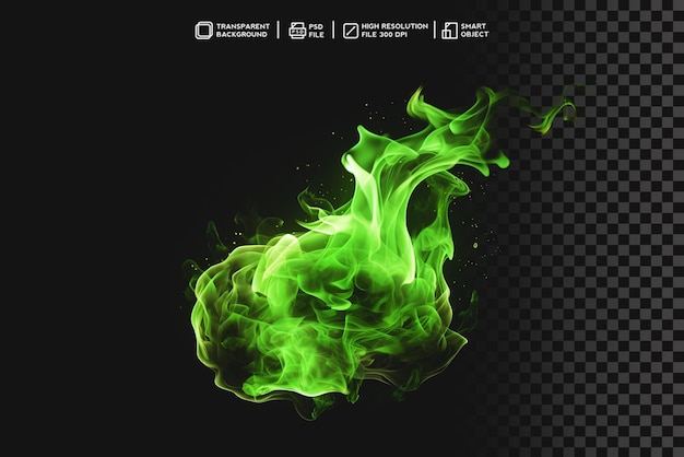 PSD green fire flames psd on transparent background