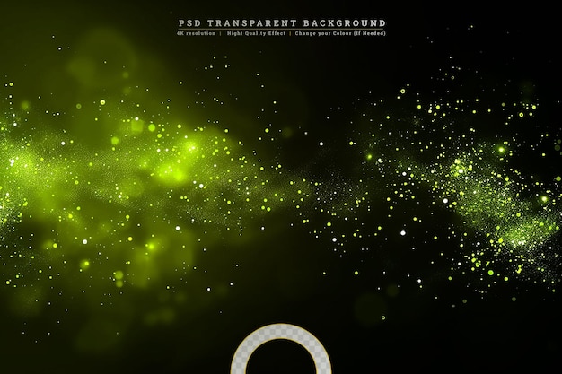 PSD green fireflies glowing on transparent background