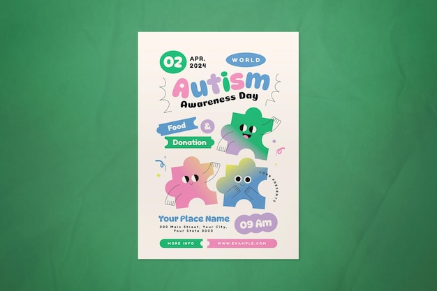 PSD green flat design world autism awareness day flyer