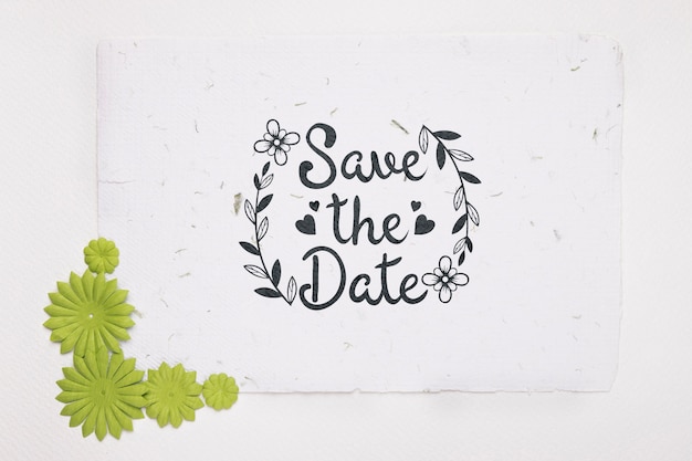 PSD green flowers save the date mock-up