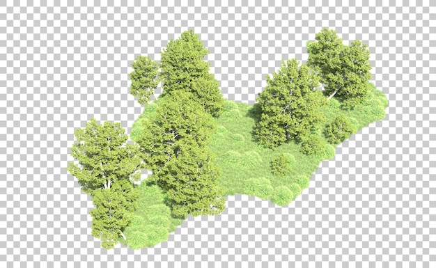 PSD Зеленый лес изолирован на фоне 3d-илюстрации