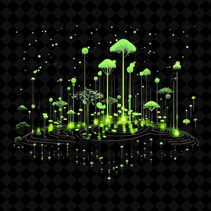 PSD a green forest with green trees on a black background