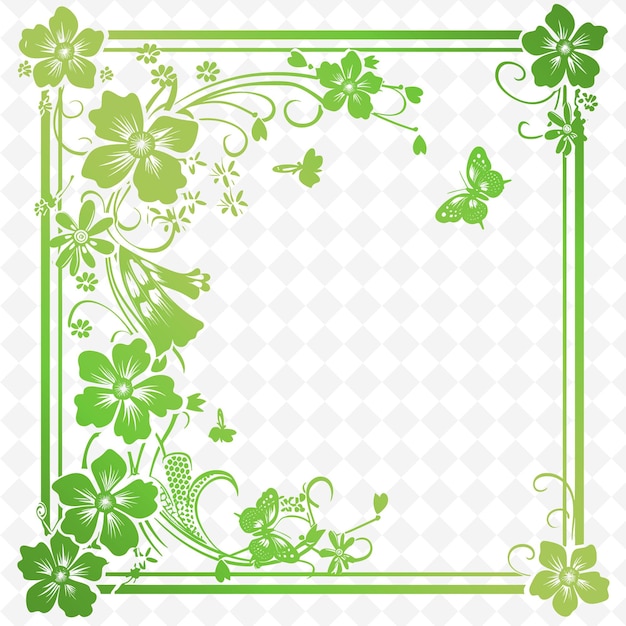 PSD a green frame with butterflies and flowers on it