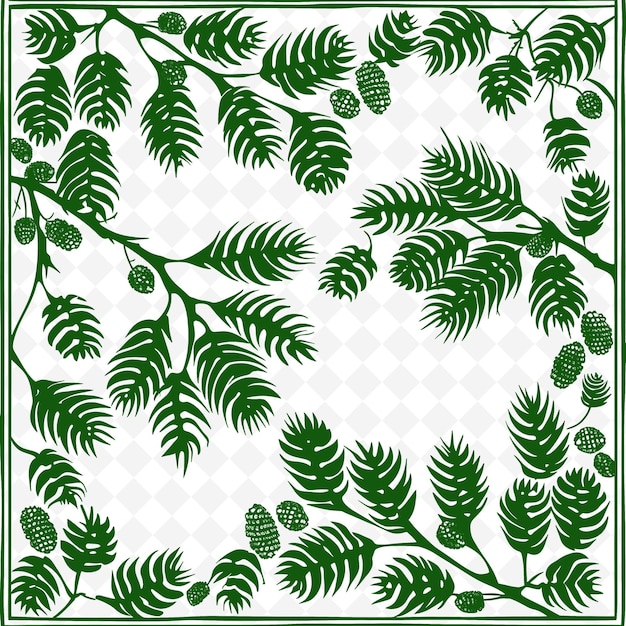 PSD a green frame with a pattern of leaves and berries