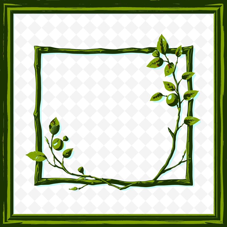 PSD a green framed picture of a tree with a white background with a green branch and leaves