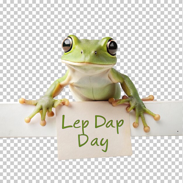 Green frog portrait on transparent background