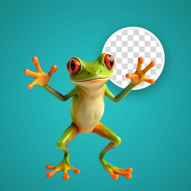 PSD green frog on transparent