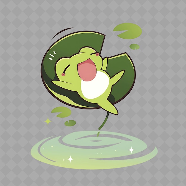 PSD a green frog with a flower on his head