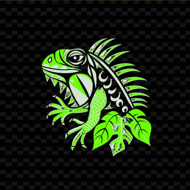 A green frog with a green background with a pattern of a lizard on it