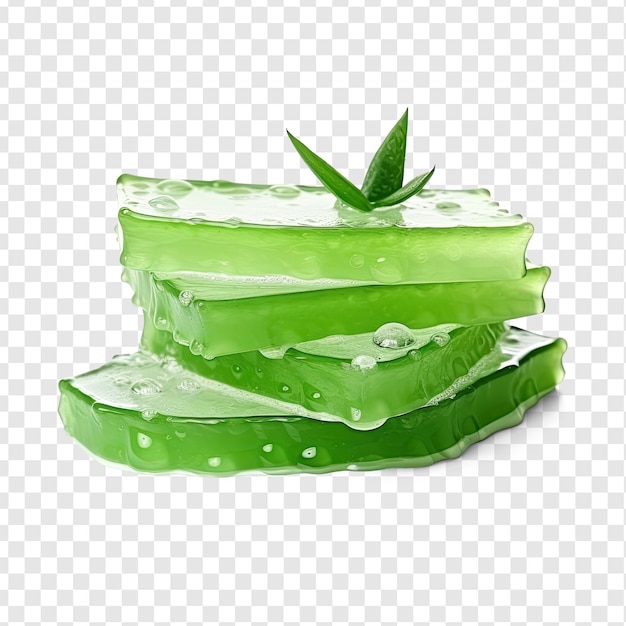 PSD gel verde che scorre con fette di aloe vera isolate su sfondo trasparente psd