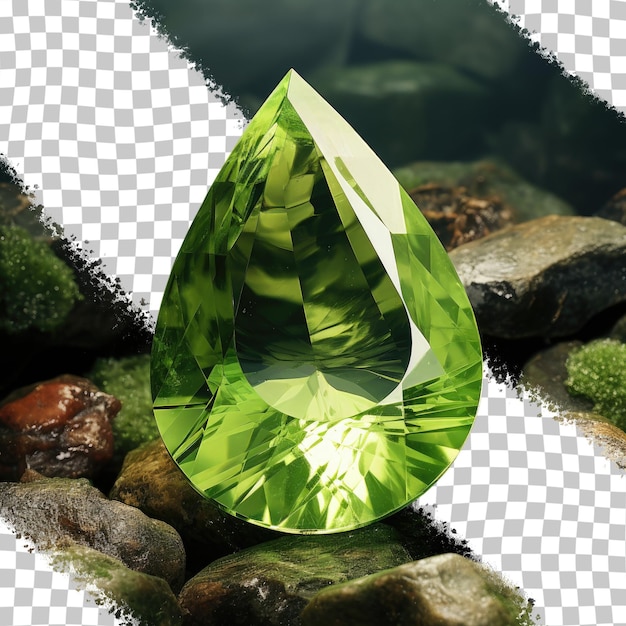 PSD Зеленый драгоценный камень из перидота, оливин, прозрачный фон