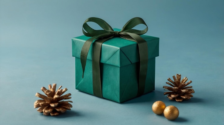 PSD a green gift box with a ribbon tied around it and a bow on it