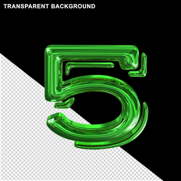 PSD green glossy number 5