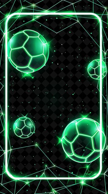 PSD a green glowing ball with a green background with a green neon sign that says soccer balls