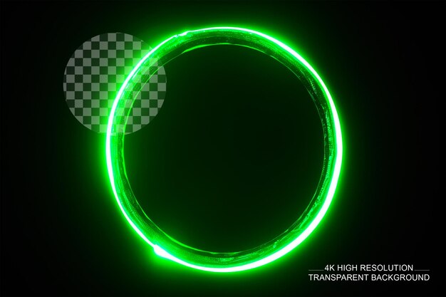 PSD green glowing iridescent thin circle of light with a transparent background